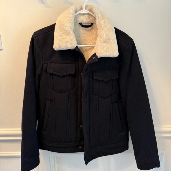 Mango Fur Lining  Jacket - Navy Blue - Small - Picture 4 of 5